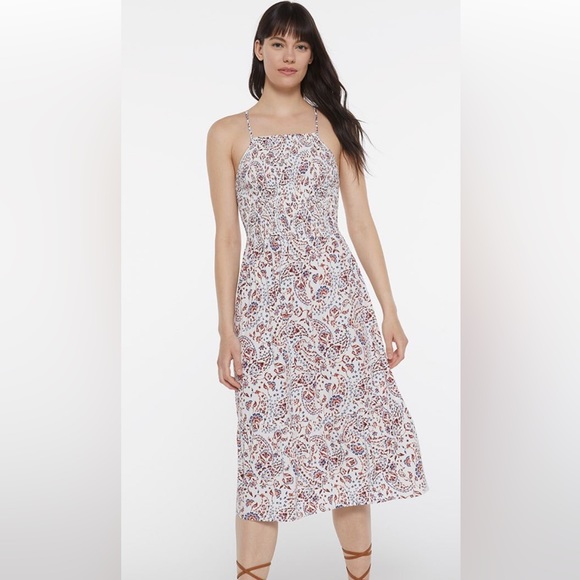 Halter Neck Smocked Top Printed Midi Dress - Picture 1 of 3